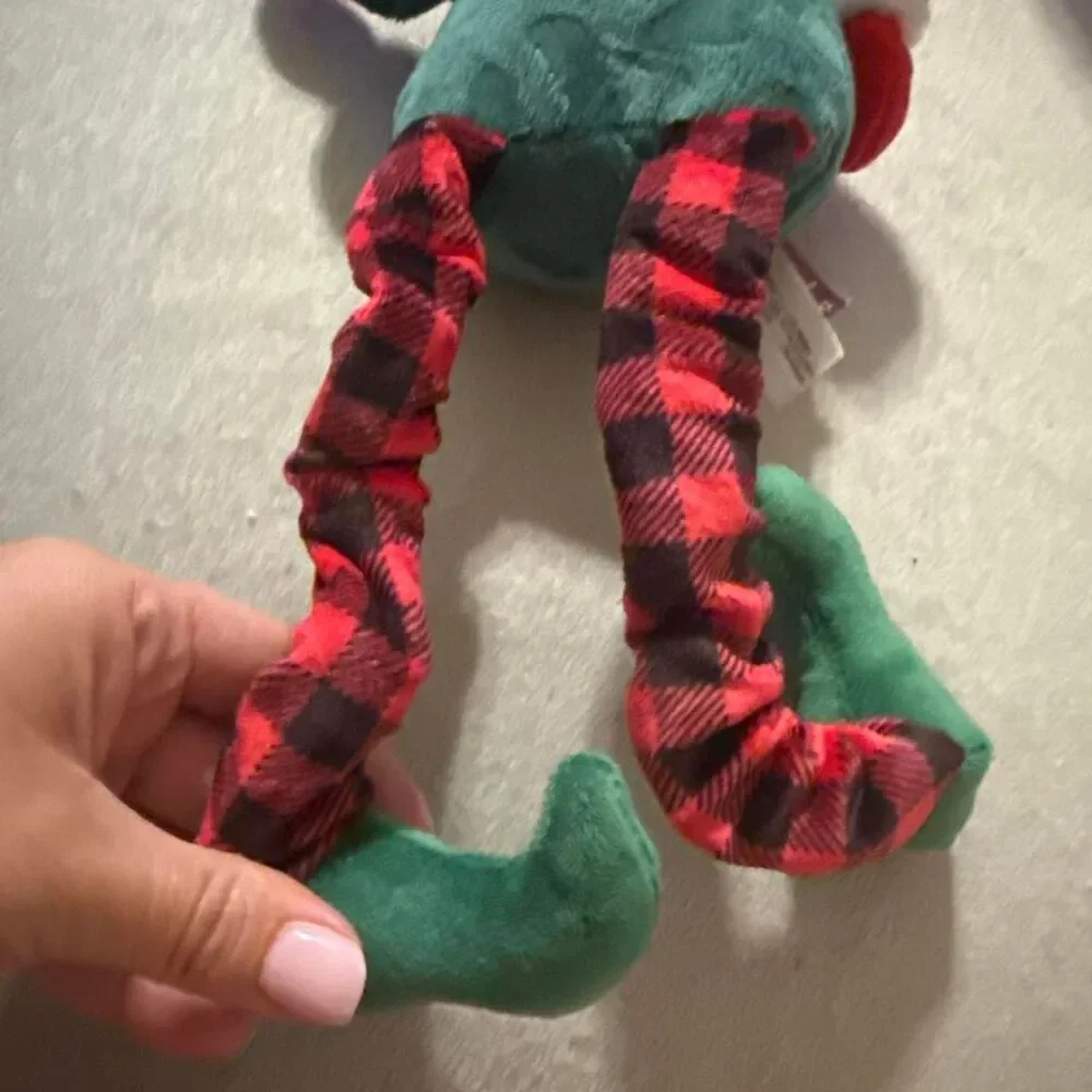 Christmas Elf Plush Dog Toy Squeaky Crinkle Legs Holiday Puppy Toy New